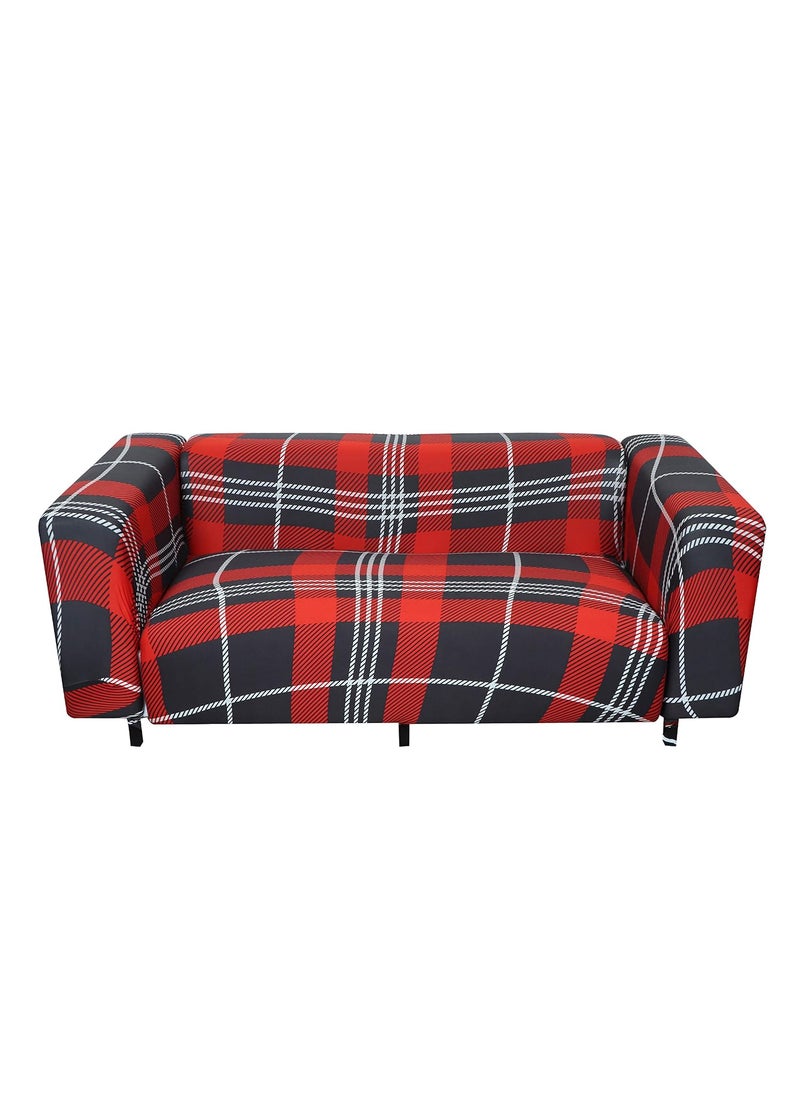 HOUSE OF QUIRK House of Quirk Polyester, Polyester Blend Checks Big Elasticity Flexible Stretch Universal Double Seater Sofa Cover/Slipcover for Couch (Red, 145-185cm)  - Image 1