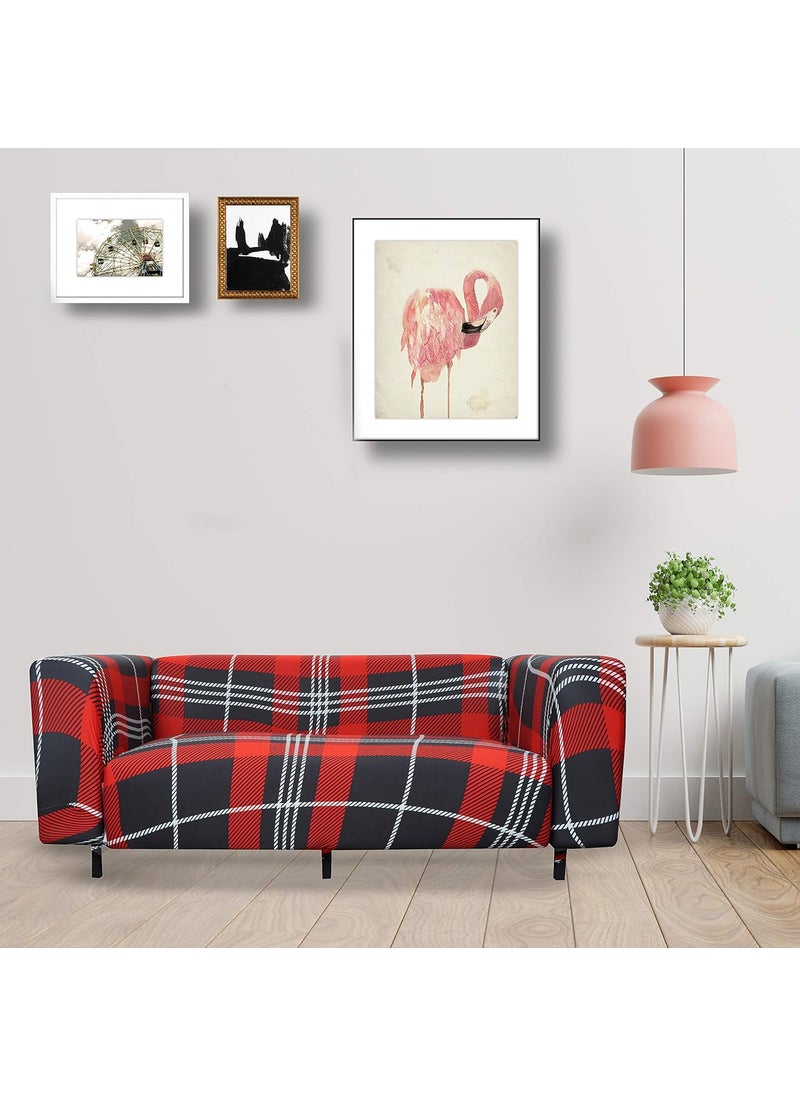 HOUSE OF QUIRK House of Quirk Polyester, Polyester Blend Checks Big Elasticity Flexible Stretch Universal Double Seater Sofa Cover/Slipcover for Couch (Red, 145-185cm)  - Image 3