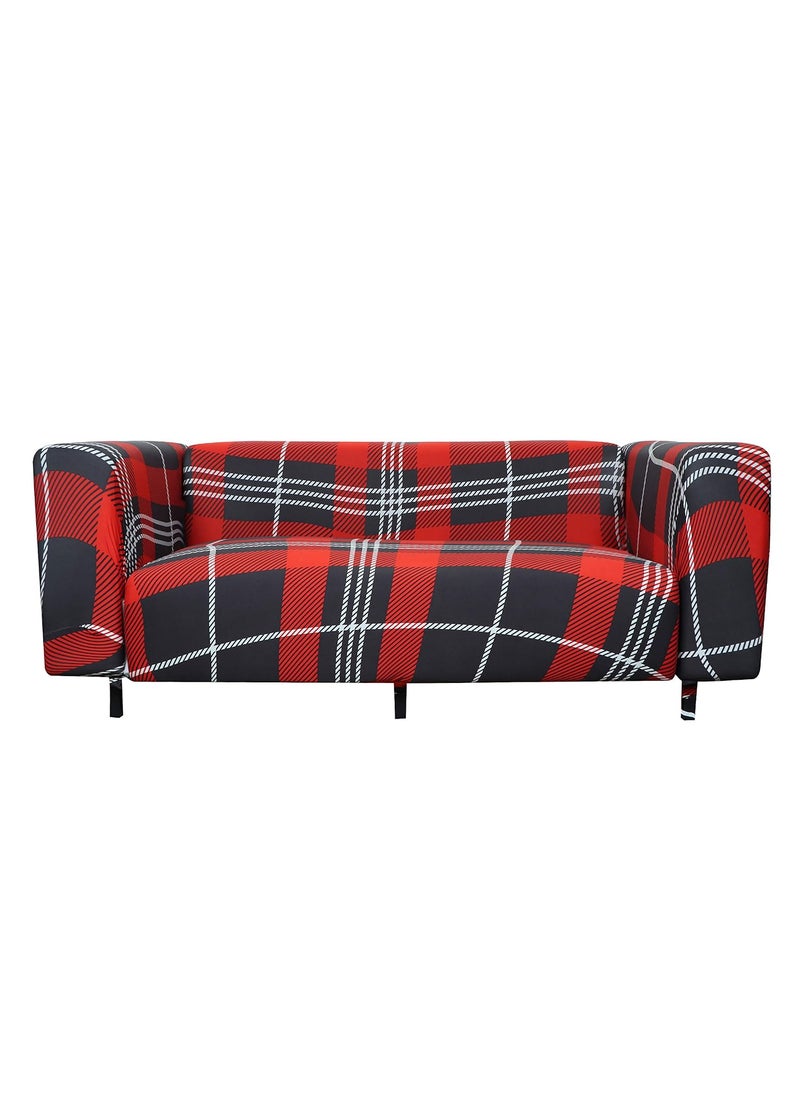 HOUSE OF QUIRK House of Quirk Polyester, Polyester Blend Checks Big Elasticity Flexible Stretch Universal Double Seater Sofa Cover/Slipcover for Couch (Red, 145-185cm)  - Image 2