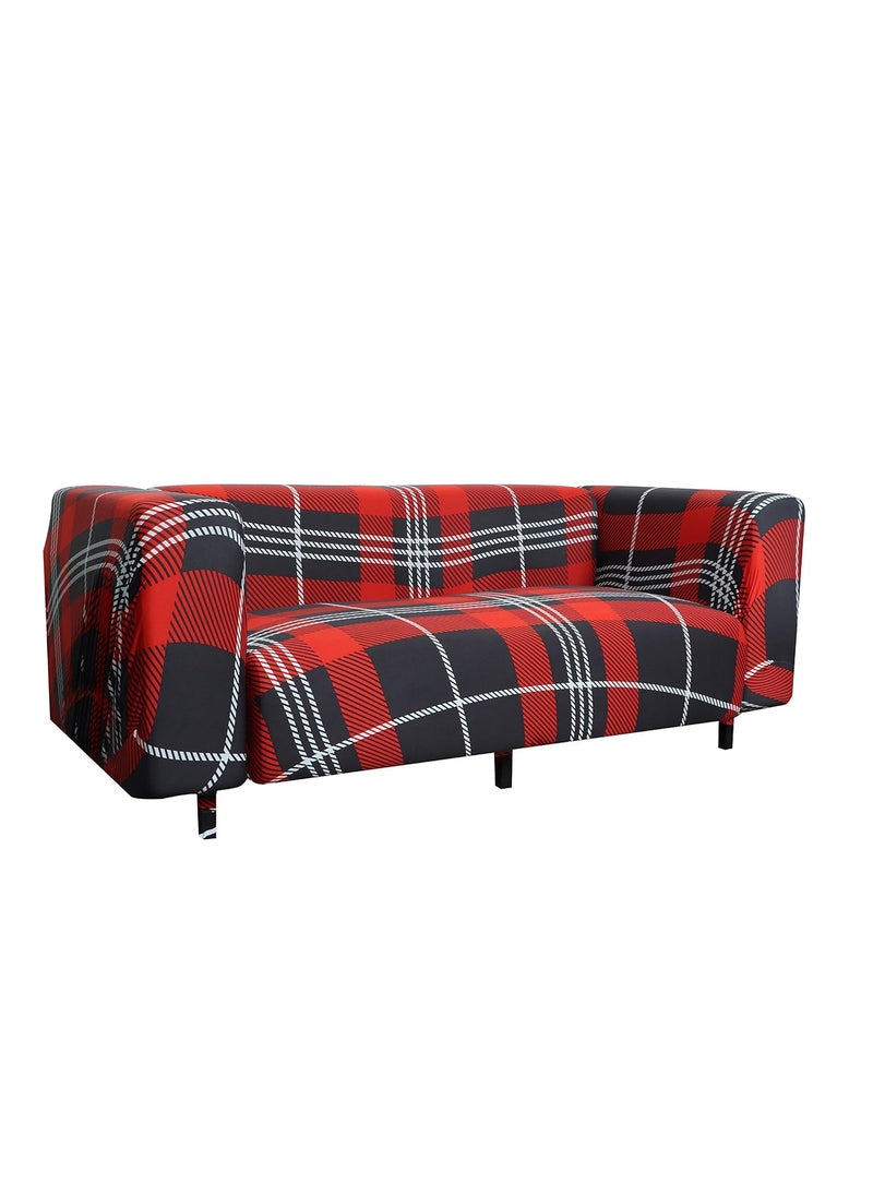 HOUSE OF QUIRK House of Quirk Polyester, Polyester Blend Checks Big Elasticity Flexible Stretch Universal Double Seater Sofa Cover/Slipcover for Couch (Red, 145-185cm)  - Image 4