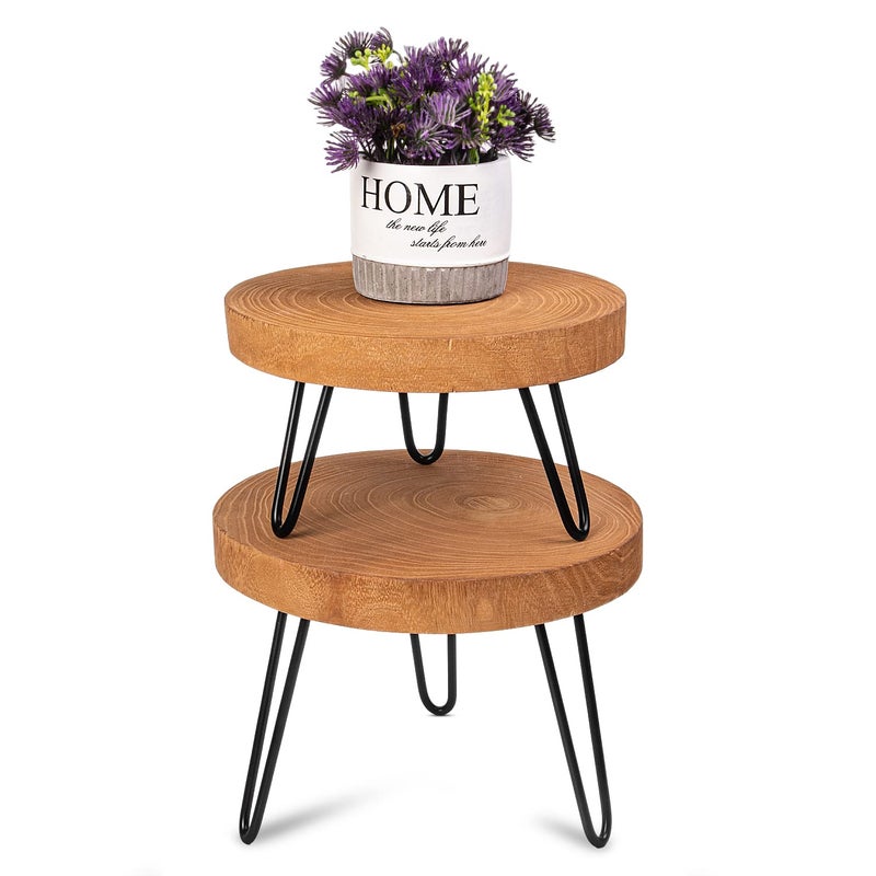 Athaliah Wood Plant Stand Mini Mid Riser Stand Decor 2 Pack Wooden Plant Stool Indoor Brown