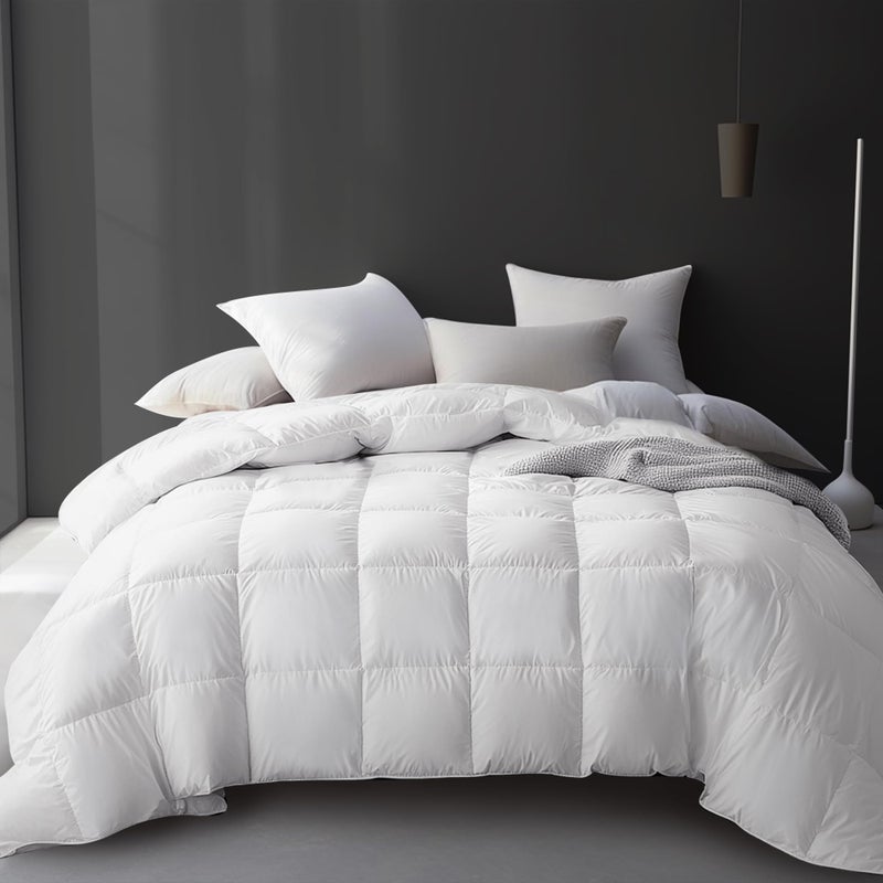 Hotel Grand Luxury White Goose Feather Down Fiber Comforter Twin Size, 100% Cotton All Season Duvet Insert Twin, Medium Warmth Bedding Comforter with 8 Corner Loops, White 68x90 Inch - Image 1