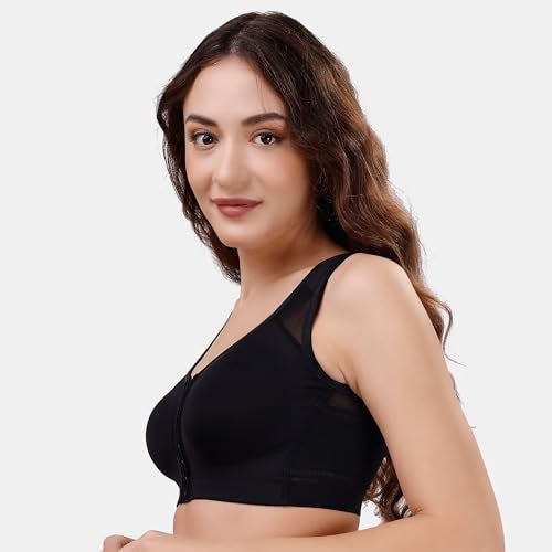 SOIE Front Closure Bra for Women|Full Coverage|Non-Padded & Non-Wired|Cross Back Support & Posture Corrector|Everyday Bra(CB-334 Black 4XL) - Image 3