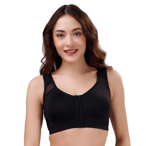 SOIE Front Closure Bra for Women|Full Coverage|Non-Padded & Non-Wired|Cross Back Support & Posture Corrector|Everyday Bra(CB-334 Black 4XL) - Image 1