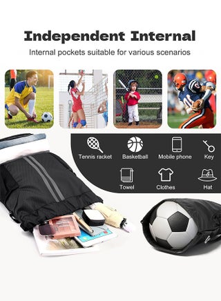 Drawstring Backpack Gym Bag with Shoes Compartment for Soccer, Basketball, Swim, Water-Resistant String Backpack Beach Cinch for Women Men - view 5