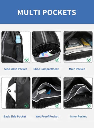 Drawstring Backpack Gym Bag with Shoes Compartment for Soccer, Basketball, Swim, Water-Resistant String Backpack Beach Cinch for Women Men - view 3