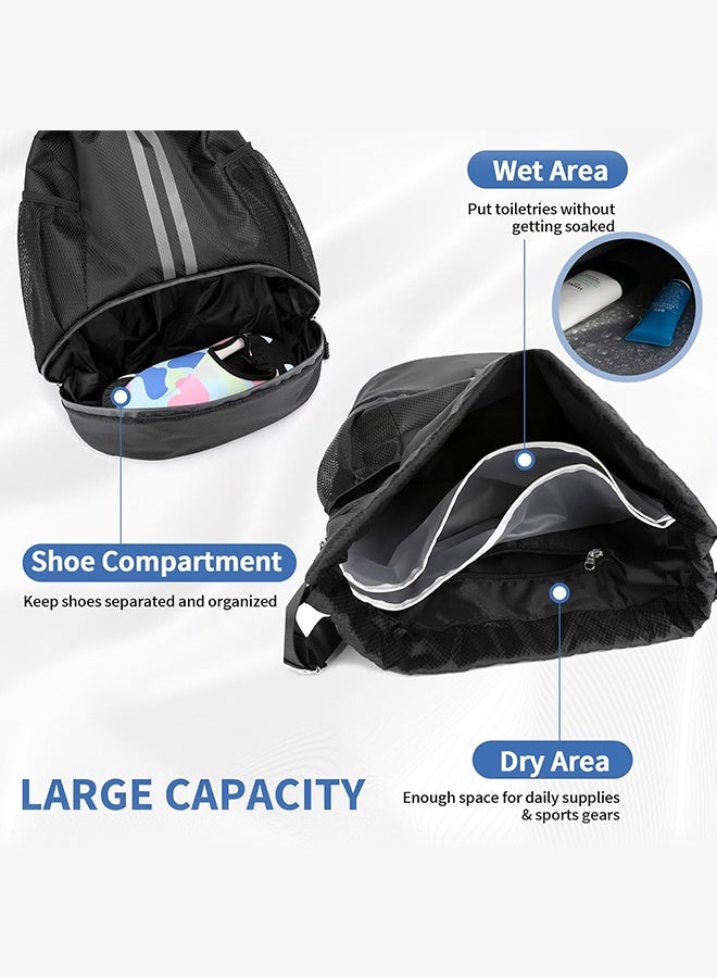 Polish'D Drawstring Backpack Gym Bag with Shoes Compartment for Soccer, Basketball, Swim, Water-Resistant String Backpack Beach Cinch for Women Men - Image 4