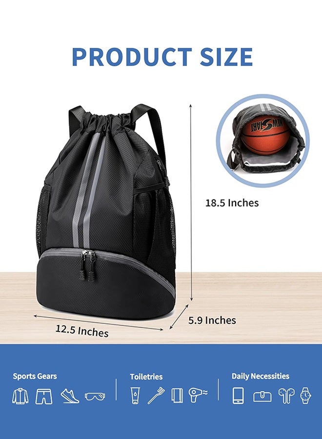 Polish'D Drawstring Backpack Gym Bag with Shoes Compartment for Soccer, Basketball, Swim, Water-Resistant String Backpack Beach Cinch for Women Men - Image 2