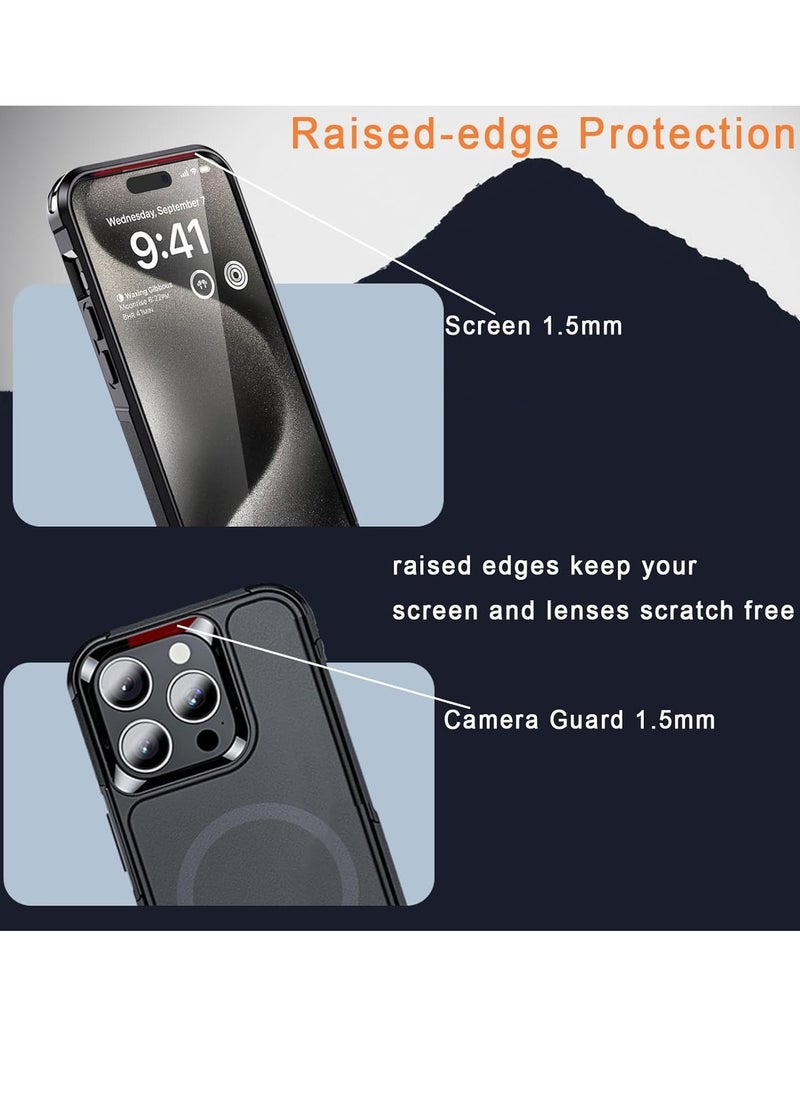 Raxoom 5 in1 Magnetic for iPhone 15 Pro Max Case Black with MagSafe - Military Grade Shockproof for iPhone 15 Pro Max Phone Case Cover, 2 Tempered Glass Screen Protector+2 Camera Lens Protector Accessory - Image 5