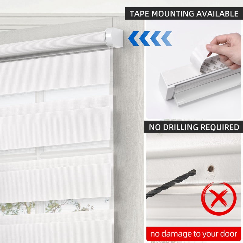 LazBlinds Cordless French Door Blinds, No Drill Roll Up Zebra Blinds, Light Control Day and Night Sheer Shades for Front Patio Sidelight Glass, 35.8'' W x 78'' L, White - Image 2