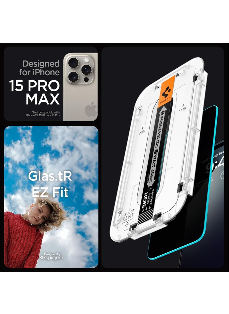 Glastr Ez Fit HD [Privacy] for iPhone 15 Pro MAX Privacy Tempered Glass Screen Protector with Auto Align Technology - 1 Pack