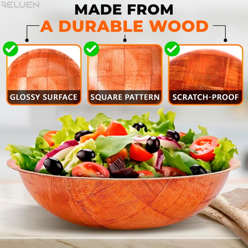 Reluen 6Pcs Wooden Salad Bowl Set - Decorative Bowls for Kitchen Large Serving Bowls for Entertaining Small Snack Bowls Set Soup - 8 Inch Fruit Bowl for Kitchen Counter Salad Bowls for Lunch Serving Bowl Set - Image 3