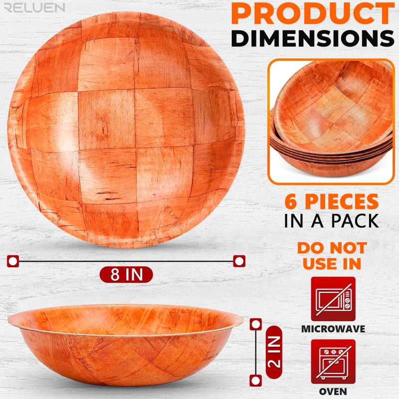 Reluen 6Pcs Wooden Salad Bowl Set - Decorative Bowls for Kitchen Large Serving Bowls for Entertaining Small Snack Bowls Set Soup - 8 Inch Fruit Bowl for Kitchen Counter Salad Bowls for Lunch Serving Bowl Set - Image 2