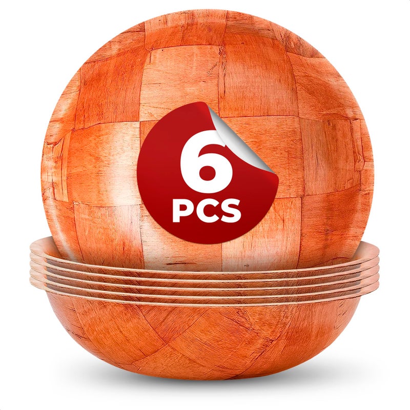 Reluen 6Pcs Wooden Salad Bowl Set - Decorative Bowls for Kitchen Large Serving Bowls for Entertaining Small Snack Bowls Set Soup - 8 Inch Fruit Bowl for Kitchen Counter Salad Bowls for Lunch Serving Bowl Set - Image 1