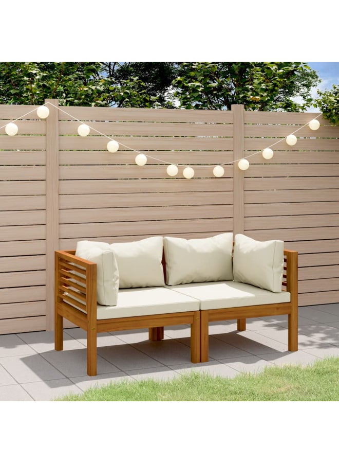 vidaxl 2-Seater Garden Sofa with Cream Cushion Solid Acacia Wood 3086931 - Image 2