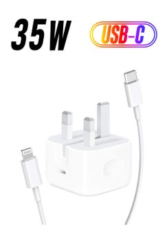 Original 35W USB-C Power Adapter – For iPhone 14, 13, 12, 11 Pro Max, 14 Plus, XS, XR, XS Max, iPad Pro, MacBook – Dual Type C Port PD Fast Charging UK Plug Wall Charger