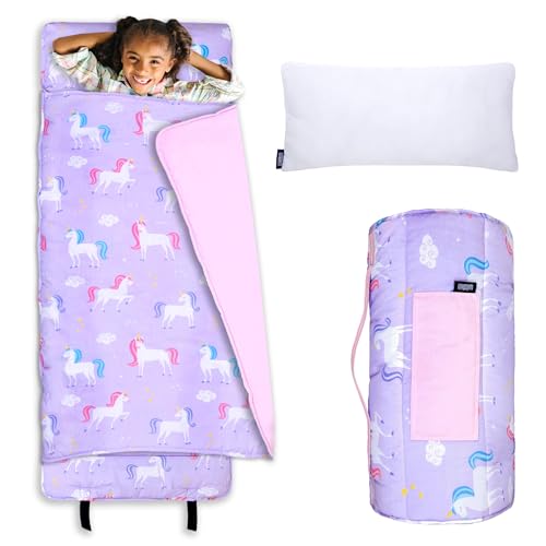 Wildkin Kids Original Nap Mat Cozy Kids Sleep Mat with Pillow Ideal for School Travel Unicorn - Image 1