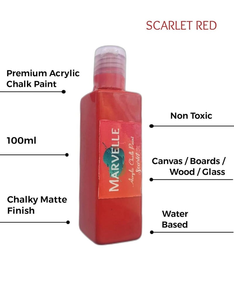 GREENARTZ MARVELLE 100ml Arcylic Chalk Paint (Scarlet Red) for for glass decor artwork lippan art wood furniture walls canvas paintings|matte finish| Non toxic - Image 2