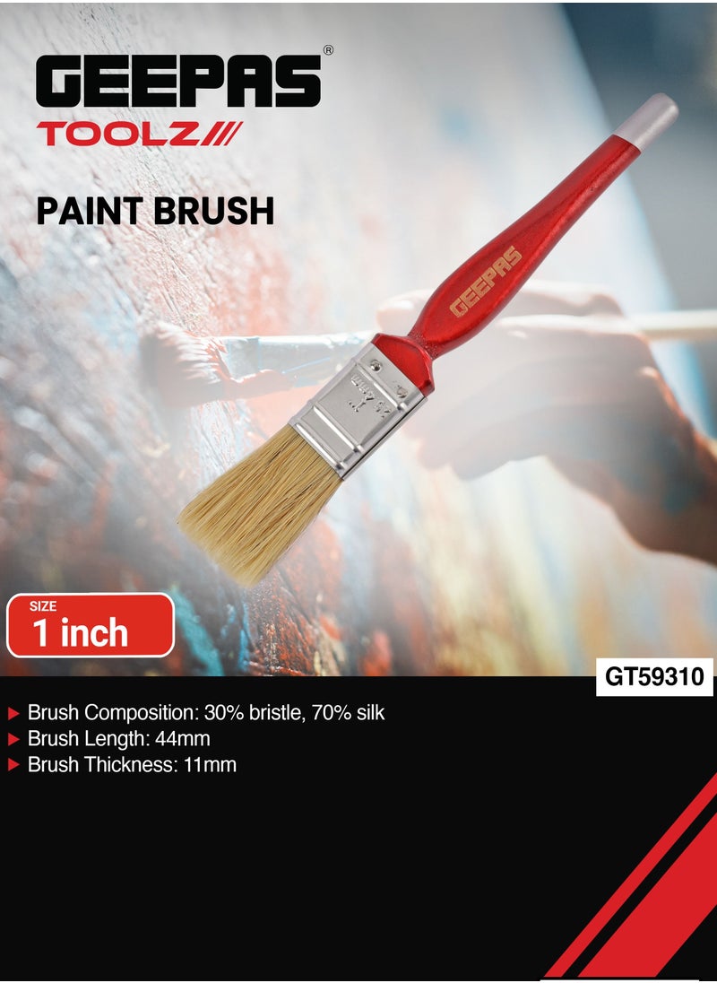 GEEPAS - Geepas 1" Paint Brush GT59310, 30% Bristles and 70% Silk, Ideal For a Variety of Surfaces and Paints, Suitable for Home and Business Use, Red - Image 1
