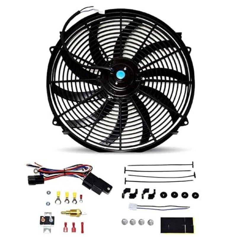 A-Team Performance 16" Electric Radiator Cooling Fan Kit - Reversible Push-Pull & 3000 CFM - 10 S-Curved Blades & Thermostat Control - Fan Mounting Kit & Universal Fit - 12V, 3-Pin Connector - Image 1
