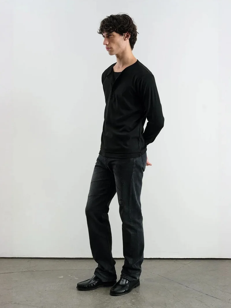 Giesto Black GIESTO Long Sleeve T-Shirt with Thumb Holes for Men | Best Price UAE