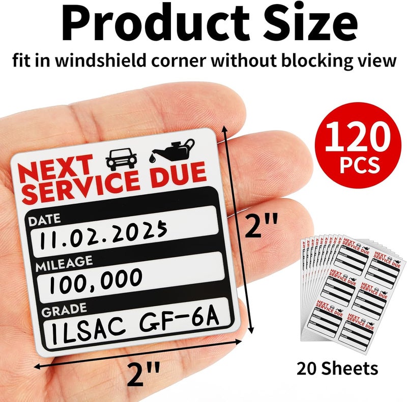 Mkobon 120 Pcs 2x2 Inches Oil Change Stickers, Next Service Due Sticker for Windshield, Strong Adhesion and No Residue, Clear Decals Labels for Car Auto Vehicles Window - Image 2