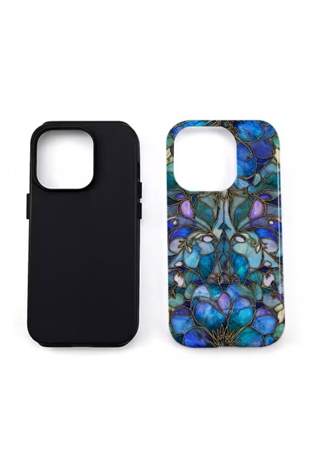 Temu This iPhone case features a colorful glass flower design along with abstract shapes, providing durable shock absorption and a modern look. It makes a stylish gift for any occasion and is compatible with iPhone 15.