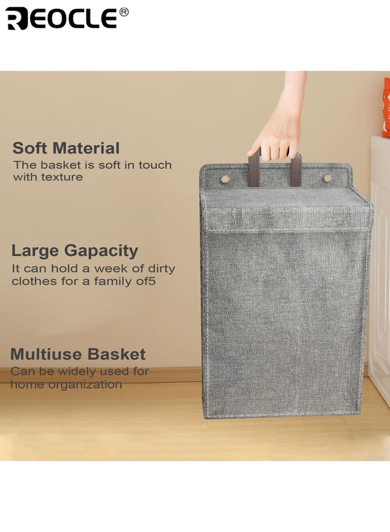 REOCLE 2pcs Wall Hanging Hamper Foldable Laundry Basket with Handle for Dirty Clothes Space-Saving Storage for Bathroom Bedroom Living Room - Image 3
