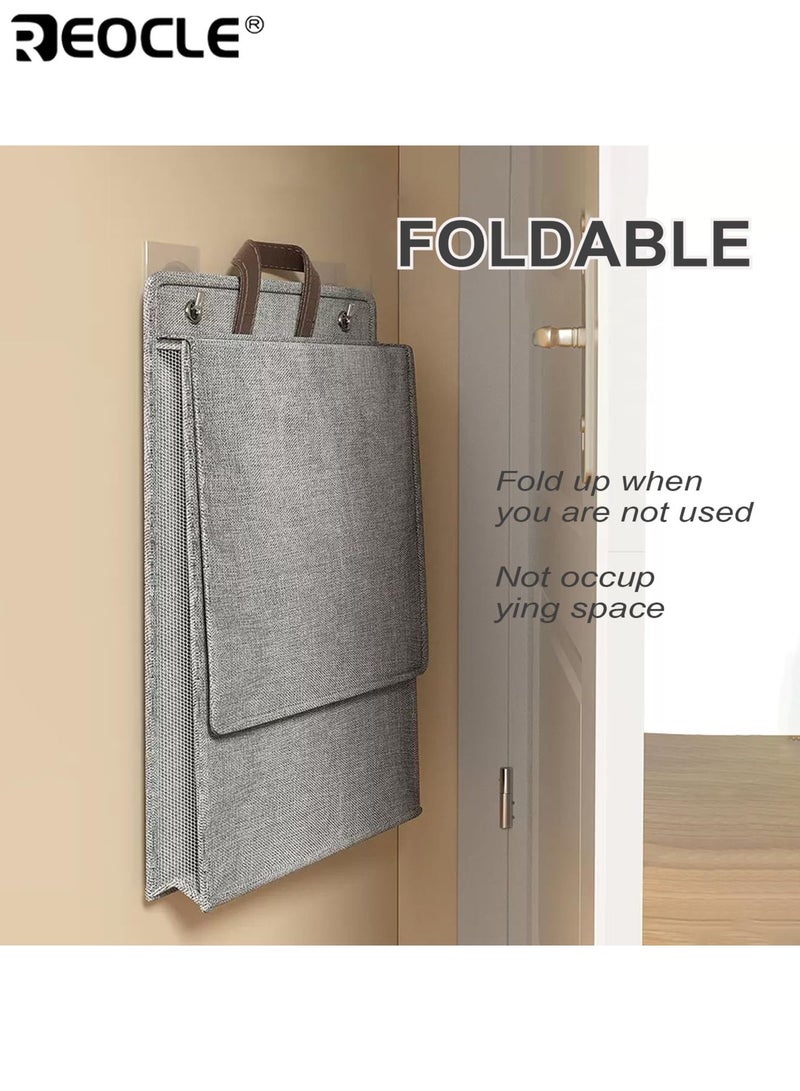REOCLE 2pcs Wall Hanging Hamper Foldable Laundry Basket with Handle for Dirty Clothes Space-Saving Storage for Bathroom Bedroom Living Room - Image 2