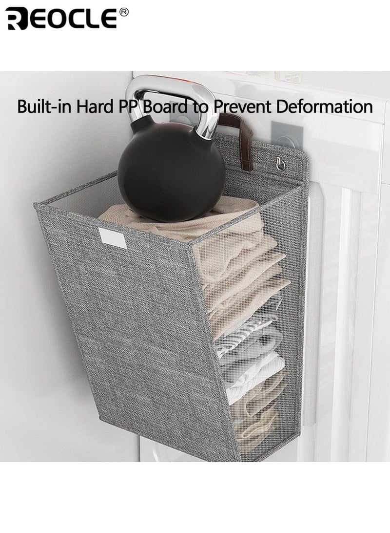 REOCLE 2pcs Wall Hanging Hamper Foldable Laundry Basket with Handle for Dirty Clothes Space-Saving Storage for Bathroom Bedroom Living Room - Image 4