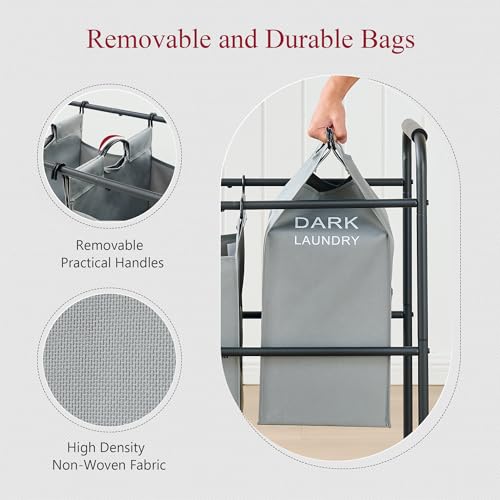 Tajsoon Laundry Sorter, Laundry Hamper 5 Section with Heavy Duty Rolling Lockable Wheels, Laundry Basket Organizer with Removable Bags for Dirty Clothes Storage, Grey - Image 5