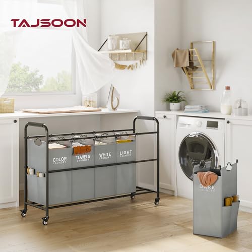 Tajsoon Laundry Sorter, Laundry Hamper 5 Section with Heavy Duty Rolling Lockable Wheels, Laundry Basket Organizer with Removable Bags for Dirty Clothes Storage, Grey - Image 2