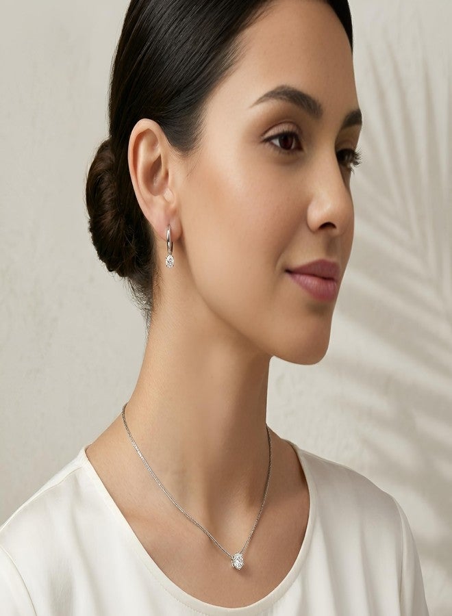 SHAHEEBA Silver Tone Anti Tarnish Solitaire Pendant Necklace with Hoop Drop Earrings Set for Girls & Women | Minimal Elegant Jewellery for Office Wear, Party & Gifting | Lightweight Korean Style - Image 2