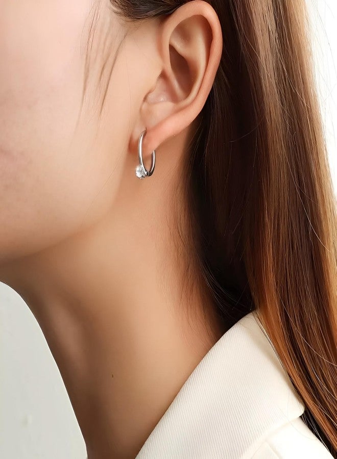 SHAHEEBA Silver Tone Anti Tarnish Solitaire Pendant Necklace with Hoop Drop Earrings Set for Girls & Women | Minimal Elegant Jewellery for Office Wear, Party & Gifting | Lightweight Korean Style - Image 4