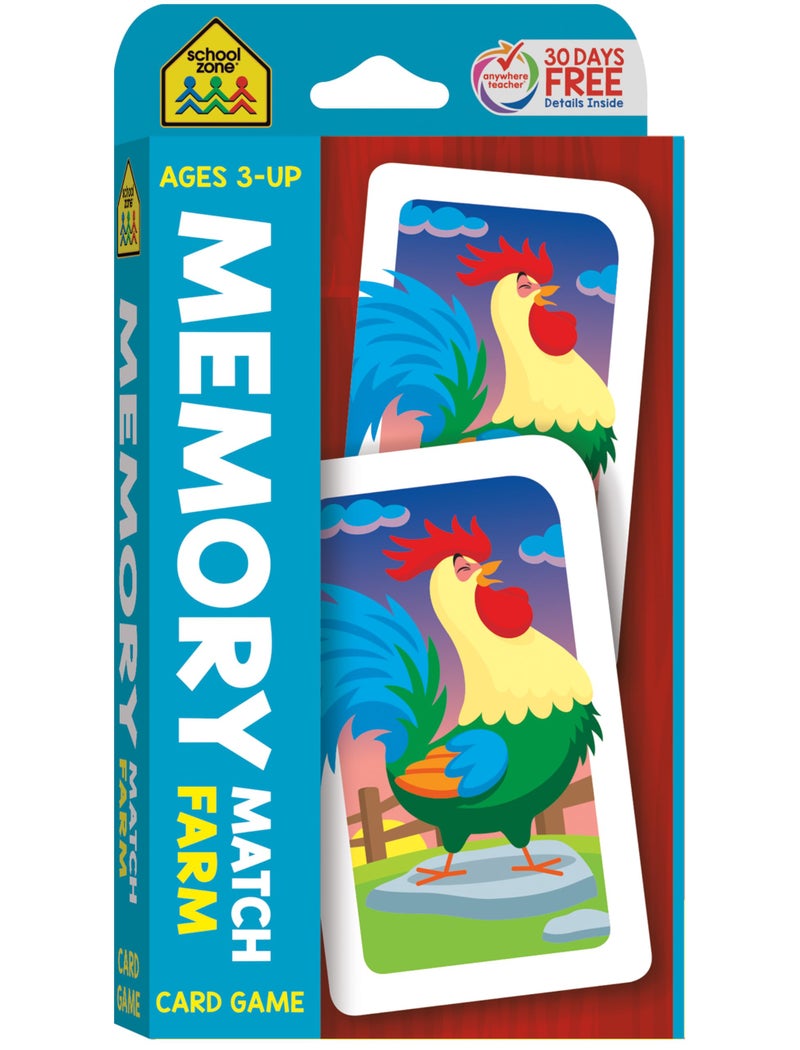 School Zone Memory Match Farm Card Game: 56 Game Cards, Preschool, Kindergarten, Animals, Early Reading, Counting, Matching, Vocabulary, Ages 3+ - Image 1