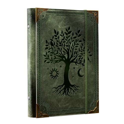 Ovesmusl PU Leather A5 Binder 6 Ring Refillable Journal Cover No Refill Paper A5 Planner Binder Loose Leaf Binder for Notebook 57x83 with Elastic Closure Green Tree - Image 1