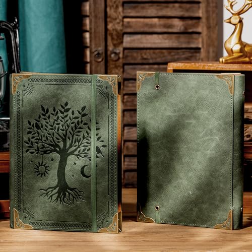 Ovesmusl PU Leather A5 Binder 6 Ring Refillable Journal Cover No Refill Paper A5 Planner Binder Loose Leaf Binder for Notebook 57x83 with Elastic Closure Green Tree - Image 3