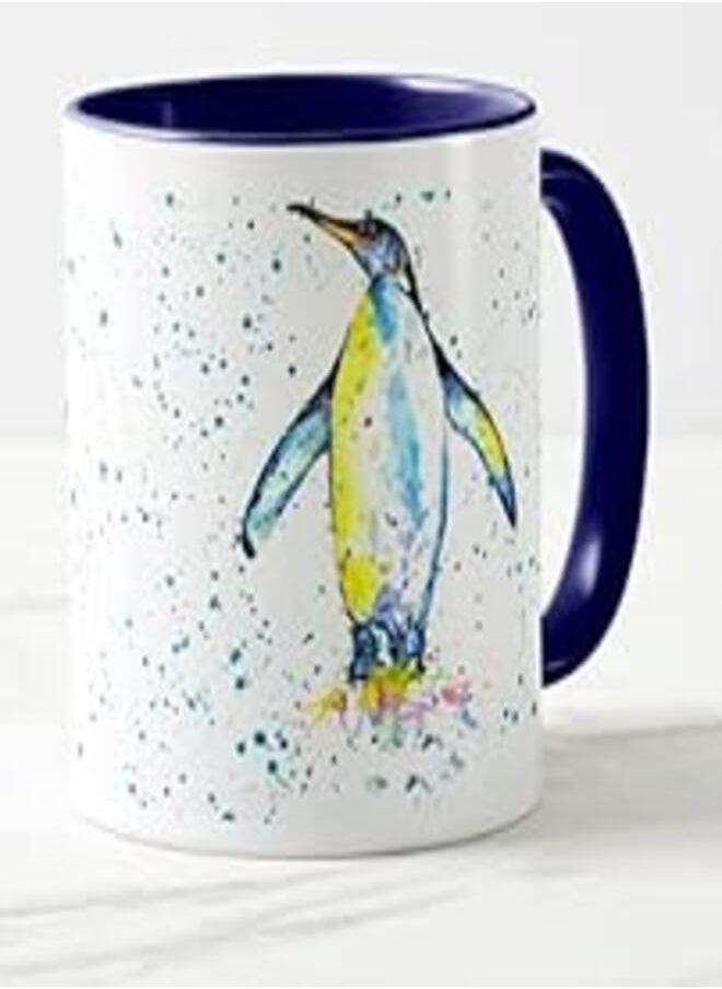 Vixar - Vixar Penguin Bird Watercolour Rainbow Art Coloured Mug Cup, Gift, Birthday, Work, Office, Christmas Tea Coffee (Navy) - Image 1