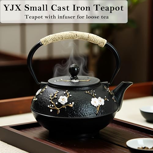 YJX 27oz Small Cast Iron Teapot for Stovetop, Japanese Tetsubin with Enamel, Beautiful Decorative Tea Pot, Durable Tea Kettle with Stainless Steel Infuser for Loose Tea(800ML) - Image 2