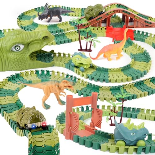 GIAT Dinosaur Track Toys  Best Birthday Gifts for 3 4 5 6 7 Year Old Boys Girls Dinosaur Race Car Track with Light  Sound Create A Dinosaur World Road Race - Image 1