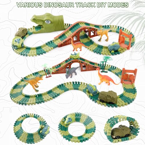 GIAT Dinosaur Track Toys  Best Birthday Gifts for 3 4 5 6 7 Year Old Boys Girls Dinosaur Race Car Track with Light  Sound Create A Dinosaur World Road Race - Image 5