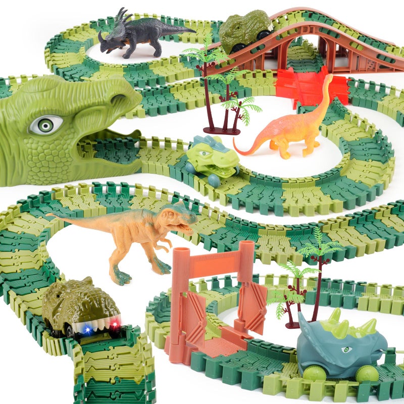 GIAT Dinosaur Track Toys  Best Birthday Gifts for 3 4 5 6 7 Year Old Boys Girls Dinosaur Race Car Track with Light  Sound Create A Dinosaur World Road Race - Image 3