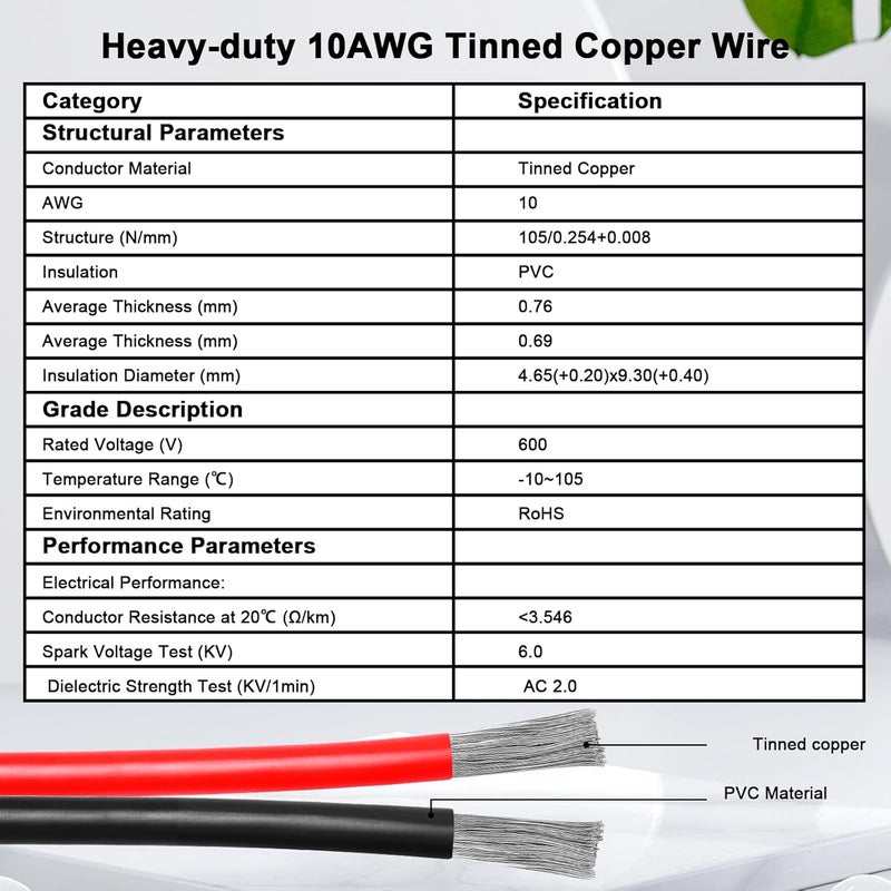 XRDS -RF كابل موصل شمسي إلى XT60 بطول 35 قدمًا، كابل تمديد شمسي 10AWG إلى XT60 أنثى، كابل طاقة مصنّف 600 فولت للألواح الشمسية، البطاريات، محطات الطاقة – نقل تيار عالي ثقيل الواجب - Image 3