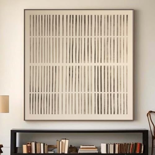 Ecyanlv Neutral Abstract Canvas Wall Art Modern Abstract Posters and Prints Brown Beige and Black Wall Art Wabi Sabi Painting Neutral Geometric Artwork Beige Minimalist Picture for Bedroom 16x16inch Frameless - Image 1