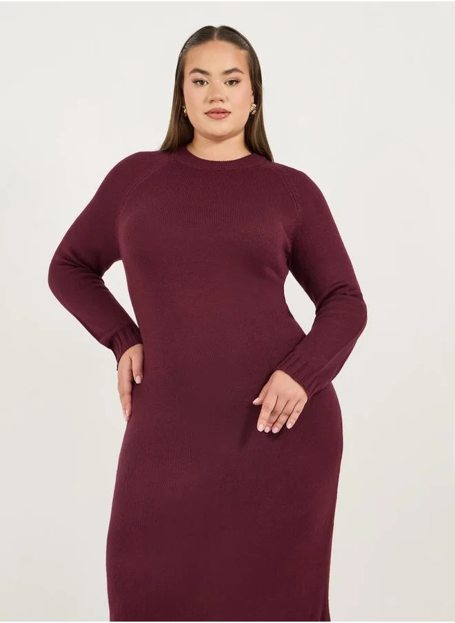 Styli Plus Size Solid Long Sleeve Sweater Maxi Dress
