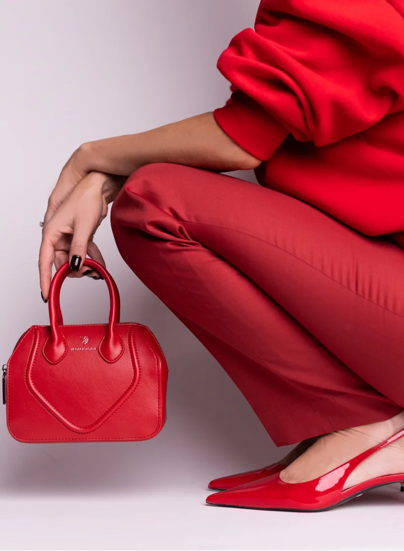 Veganologie Mini Gemma Handbag in Red Made From 1.3 Bamboo Stems