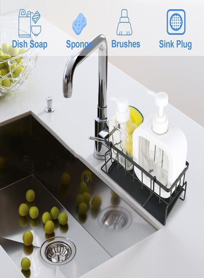 veecha enterprise Sink Caddy, Kitchen Shelf Stainless Steel with Self-Draining Drain Tray, Dish Cloth Holder with Removable Hanging Rod, Sink Sponge Organizer for Bathroom and Kitchen Supplies (Black) - Image 3