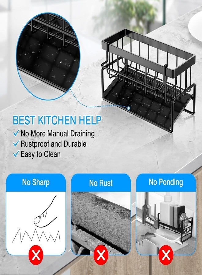 veecha enterprise Sink Caddy, Kitchen Shelf Stainless Steel with Self-Draining Drain Tray, Dish Cloth Holder with Removable Hanging Rod, Sink Sponge Organizer for Bathroom and Kitchen Supplies (Black) - Image 5
