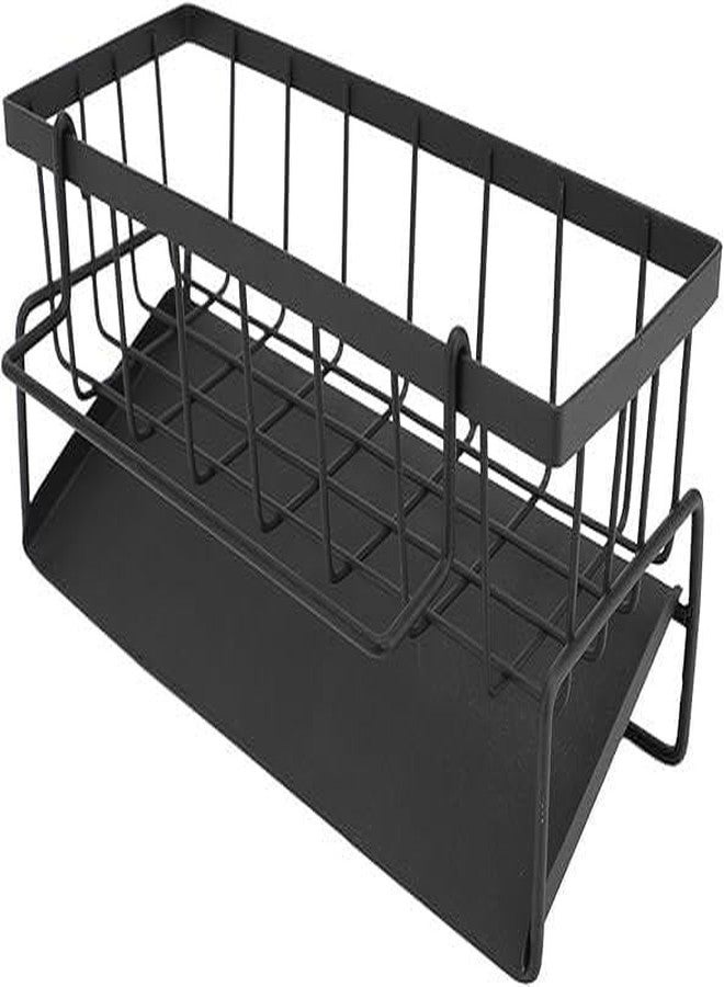 veecha enterprise Sink Caddy, Kitchen Shelf Stainless Steel with Self-Draining Drain Tray, Dish Cloth Holder with Removable Hanging Rod, Sink Sponge Organizer for Bathroom and Kitchen Supplies (Black) - Image 1