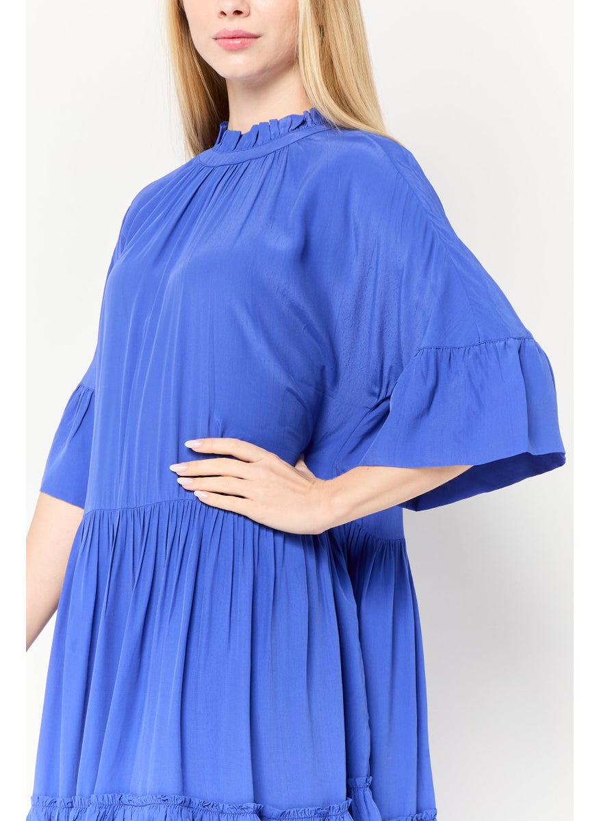 Scotch & Soda Women Textured Mini Dress, Blue  - Image 3